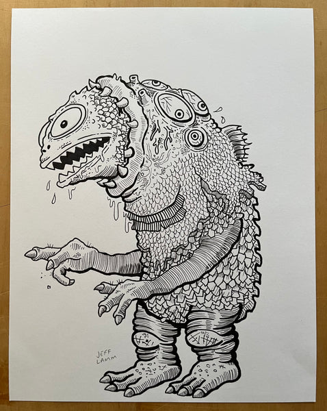 Rotten fish sucking face kaiju! Inked original artwork, signed by the artist